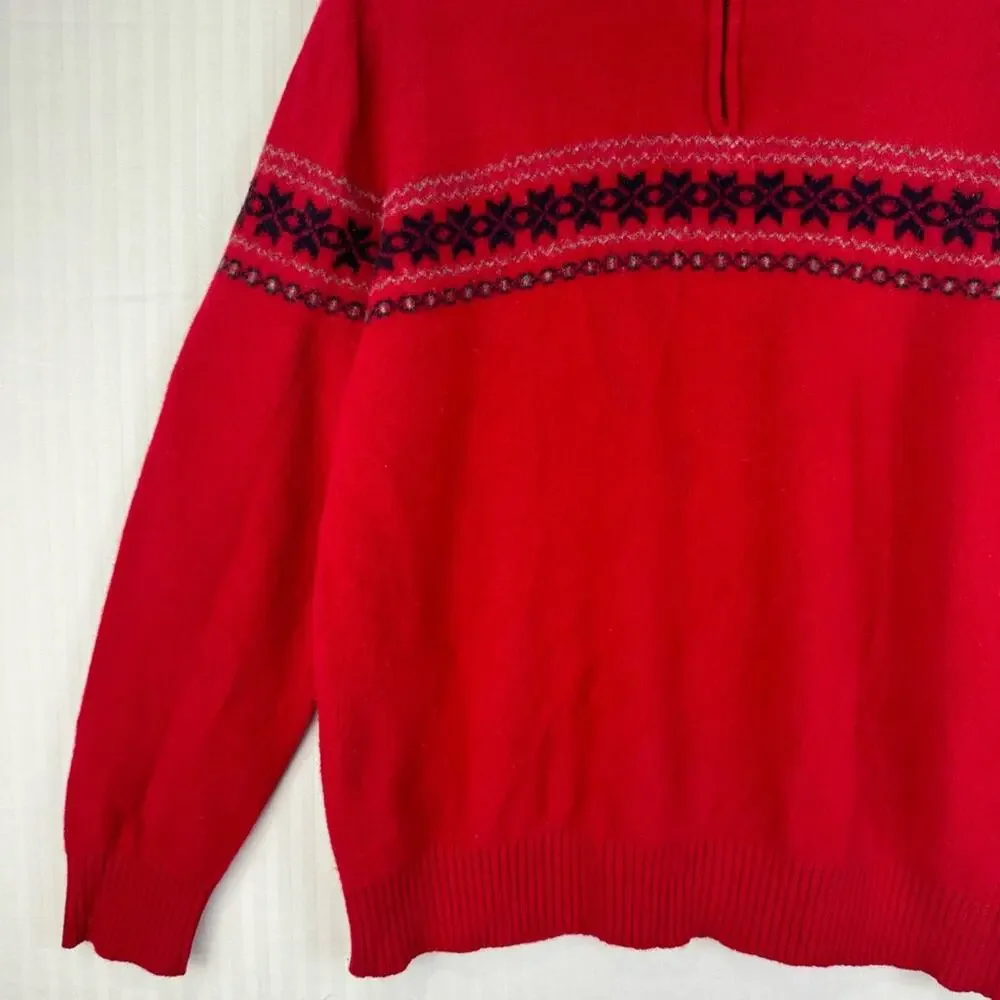 J. Crew Vintage Size X-Large %100 Lambs Wool Pullover Sweater 1/4 Zip Fair Isle